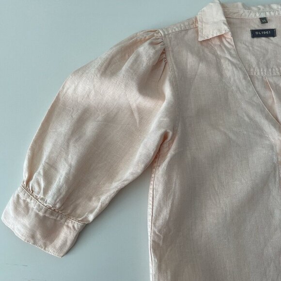DL 1961 Women's Pink Candice 100% Linen Elbow Sleeve Crop Blouse Top Size XS - Picture 6 of 10
